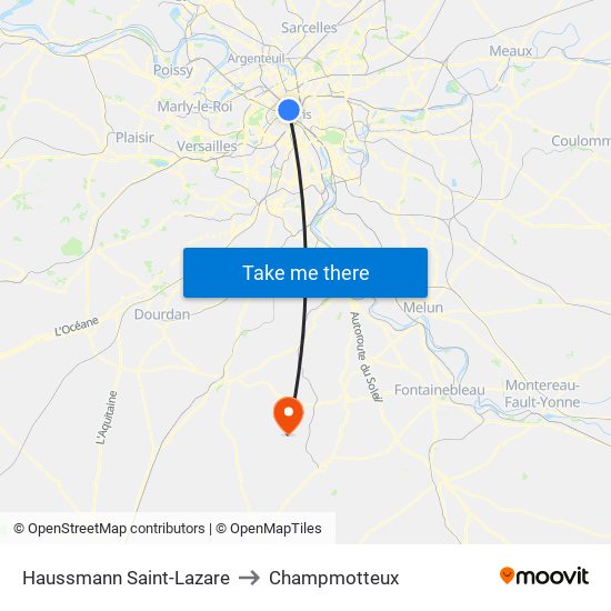 Haussmann Saint-Lazare to Champmotteux map
