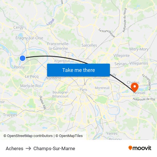 Acheres to Champs-Sur-Marne map