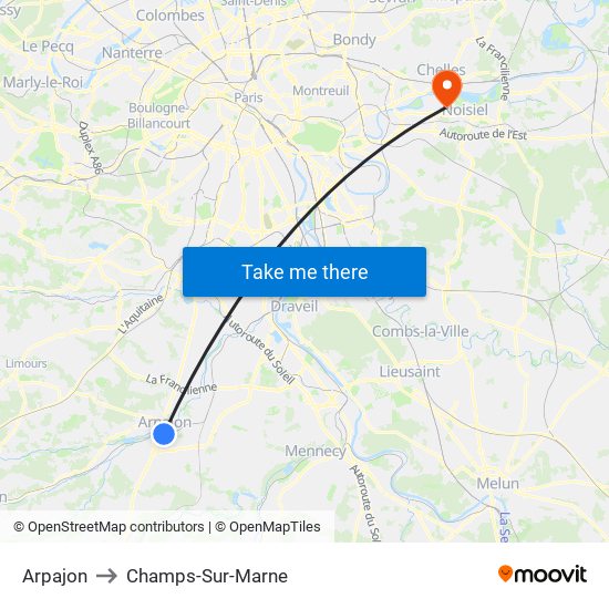 Arpajon to Champs-Sur-Marne map