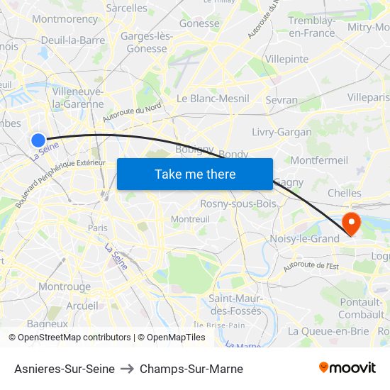 Asnieres-Sur-Seine to Champs-Sur-Marne map