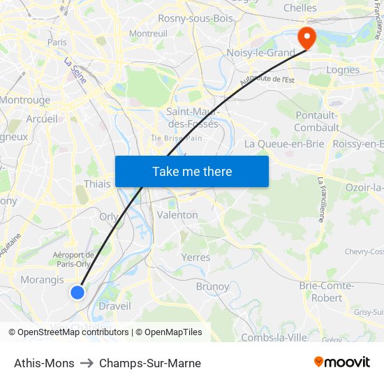 Athis-Mons to Champs-Sur-Marne map