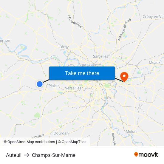 Auteuil to Champs-Sur-Marne map