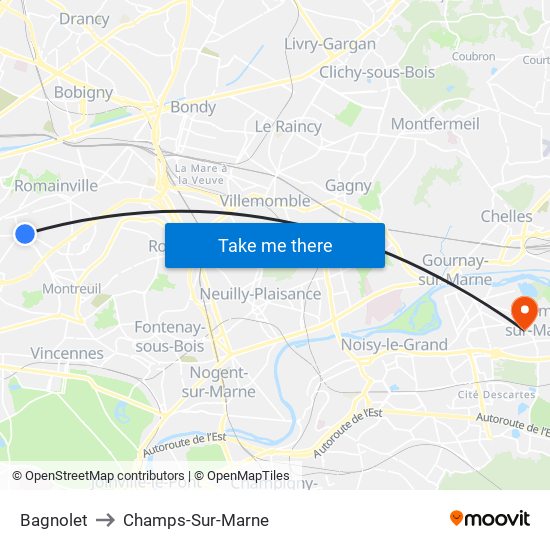 Bagnolet to Champs-Sur-Marne map