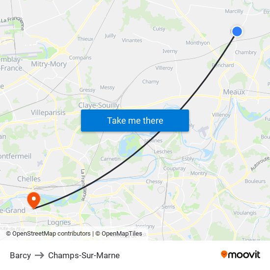 Barcy to Champs-Sur-Marne map