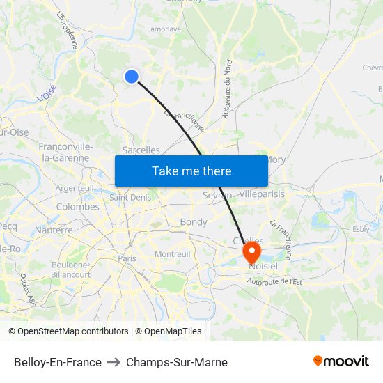 Belloy-En-France to Champs-Sur-Marne map