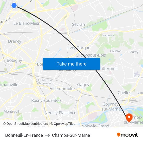 Bonneuil-En-France to Champs-Sur-Marne map