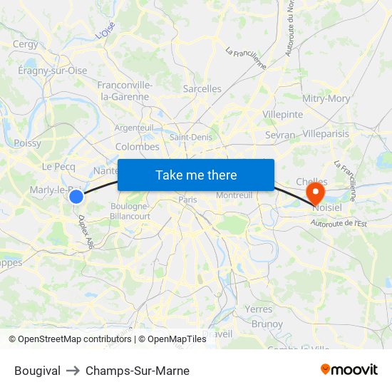 Bougival to Champs-Sur-Marne map