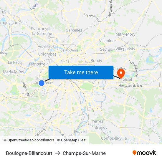 Boulogne-Billancourt to Champs-Sur-Marne map