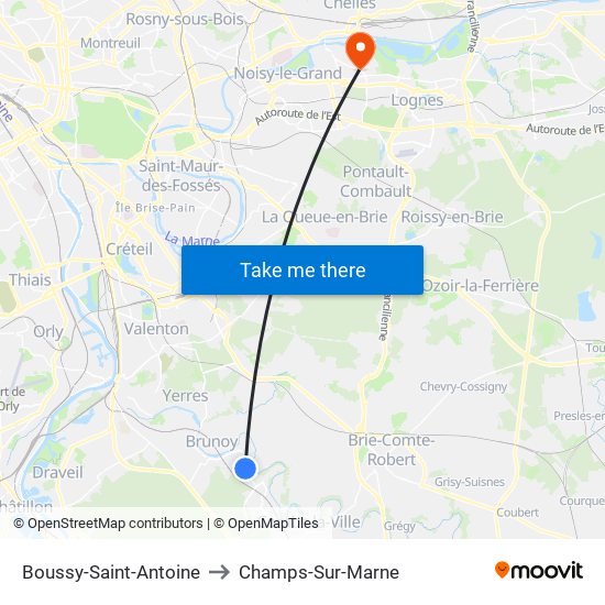Boussy-Saint-Antoine to Champs-Sur-Marne map