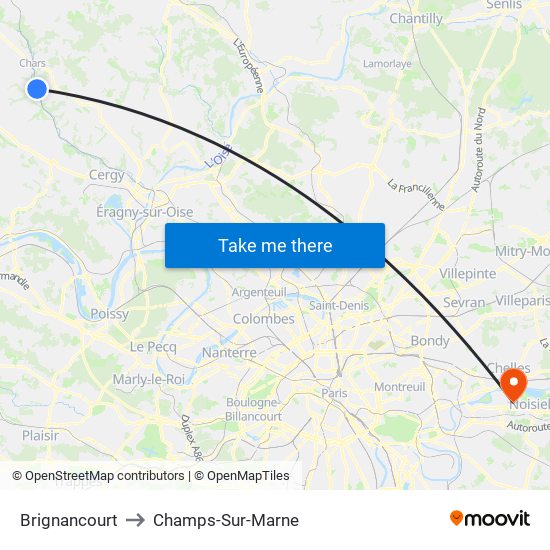 Brignancourt to Champs-Sur-Marne map