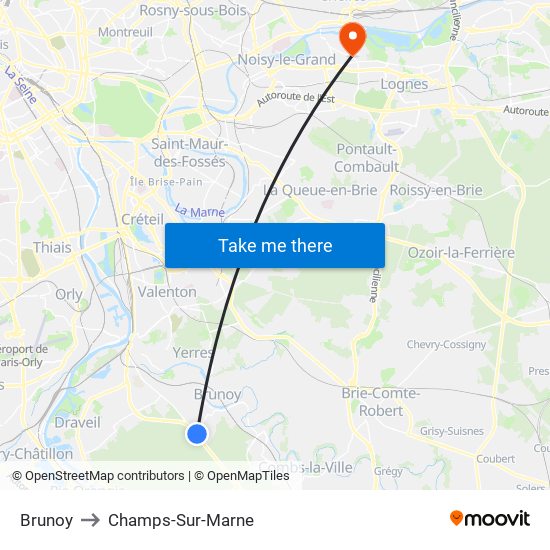 Brunoy to Champs-Sur-Marne map