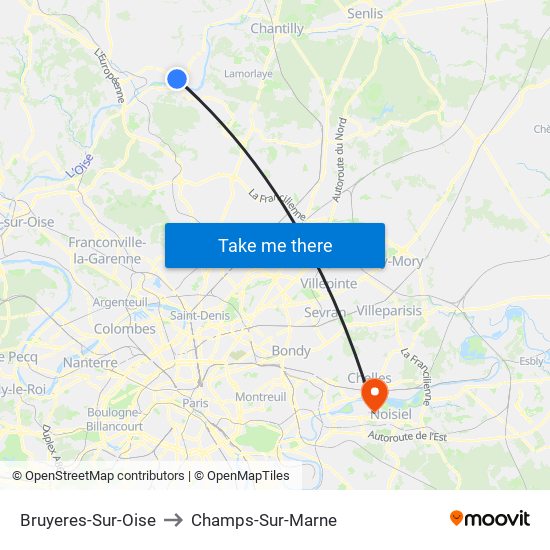 Bruyeres-Sur-Oise to Champs-Sur-Marne map