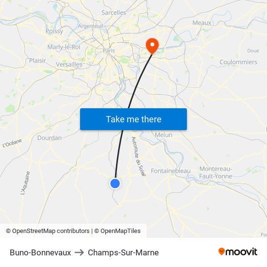 Buno-Bonnevaux to Champs-Sur-Marne map