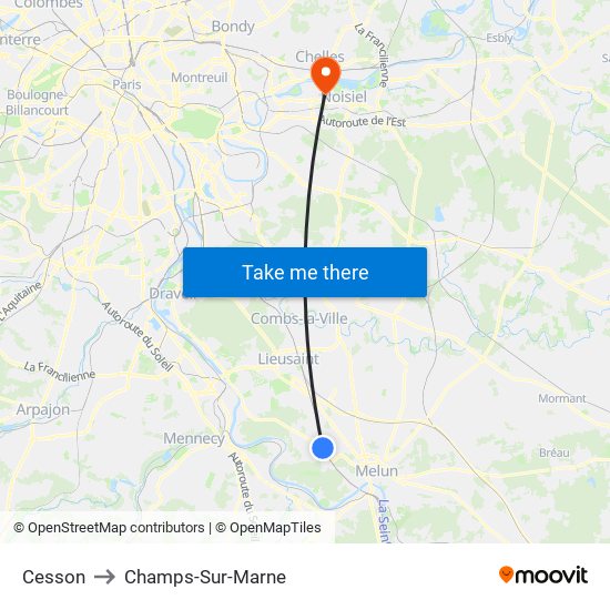 Cesson to Champs-Sur-Marne map