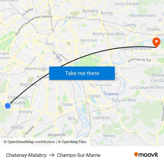 Chatenay-Malabry to Champs-Sur-Marne map