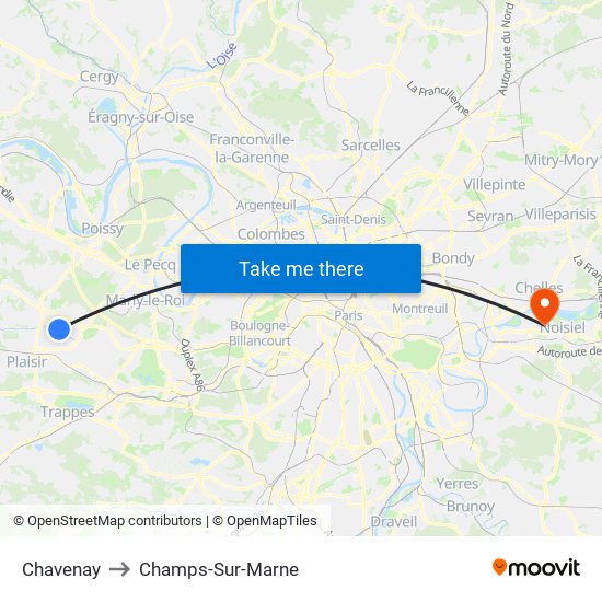 Chavenay to Champs-Sur-Marne map