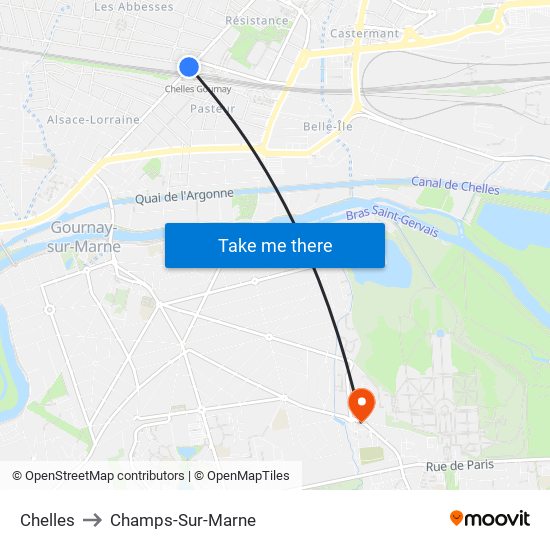 Chelles to Champs-Sur-Marne map