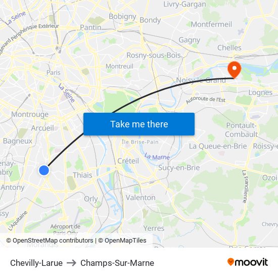 Chevilly-Larue to Champs-Sur-Marne map