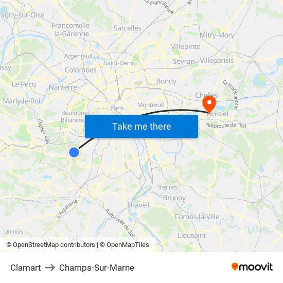 Clamart to Champs-Sur-Marne map