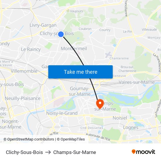 Clichy-Sous-Bois to Champs-Sur-Marne map