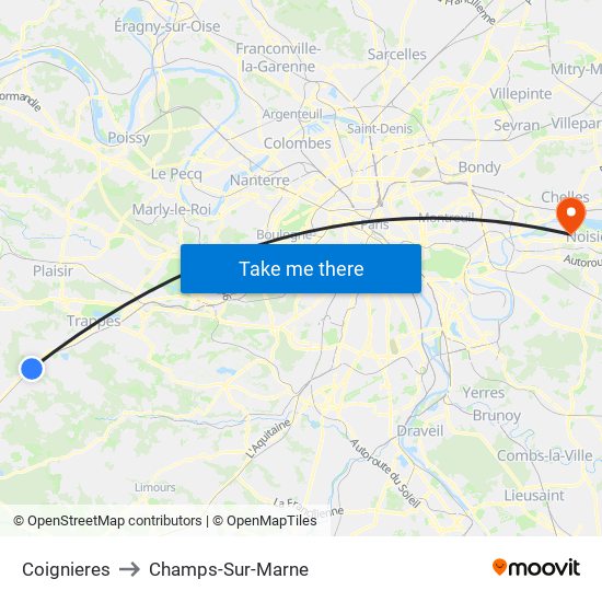 Coignieres to Champs-Sur-Marne map