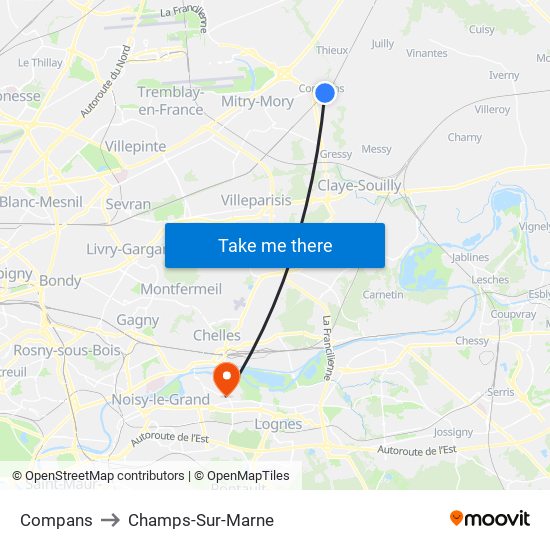 Compans to Champs-Sur-Marne map