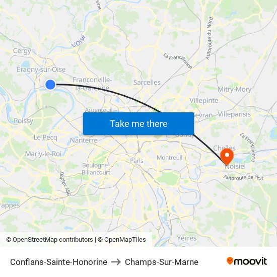 Conflans-Sainte-Honorine to Champs-Sur-Marne map