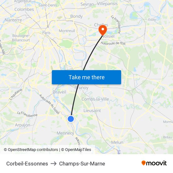 Corbeil-Essonnes to Champs-Sur-Marne map