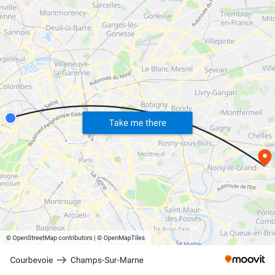 Courbevoie to Champs-Sur-Marne map