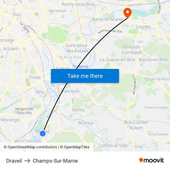 Draveil to Champs-Sur-Marne map