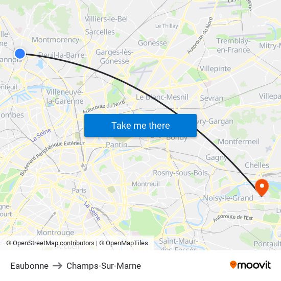 Eaubonne to Champs-Sur-Marne map