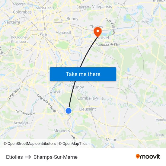 Etiolles to Champs-Sur-Marne map