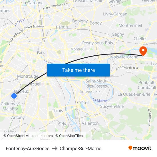 Fontenay-Aux-Roses to Champs-Sur-Marne map