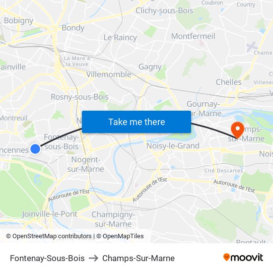 Fontenay-Sous-Bois to Champs-Sur-Marne map