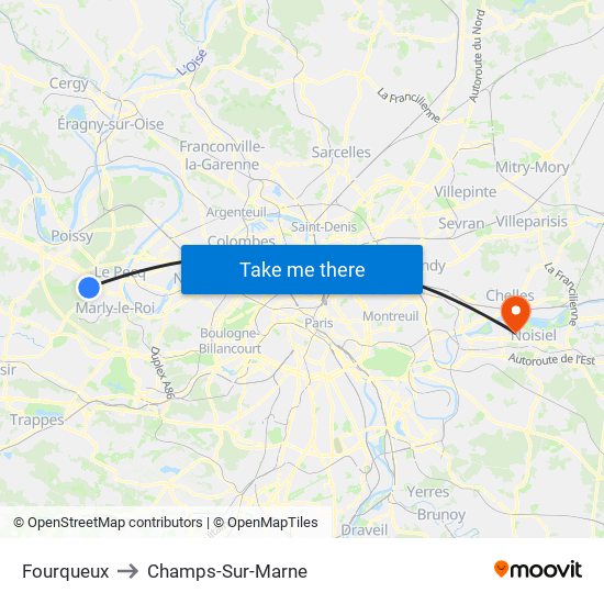 Fourqueux to Champs-Sur-Marne map