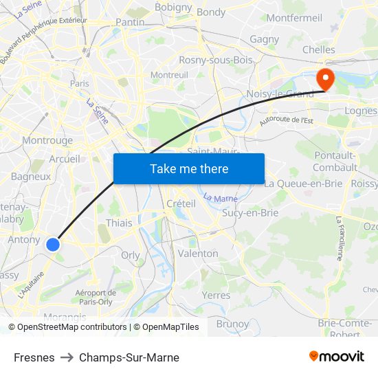 Fresnes to Champs-Sur-Marne map