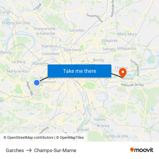 Garches to Champs-Sur-Marne map