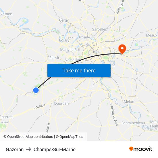 Gazeran to Champs-Sur-Marne map