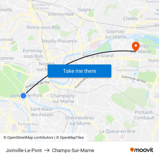 Joinville-Le-Pont to Champs-Sur-Marne map