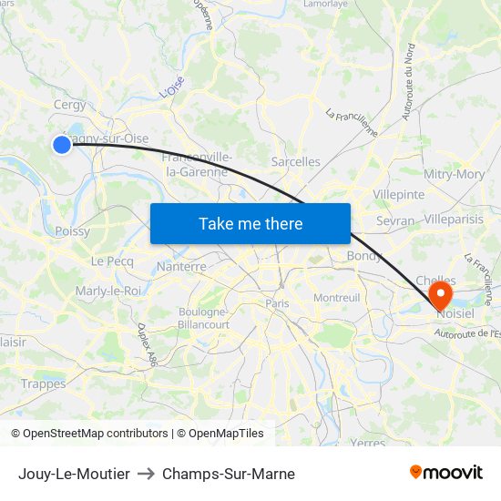 Jouy-Le-Moutier to Champs-Sur-Marne map