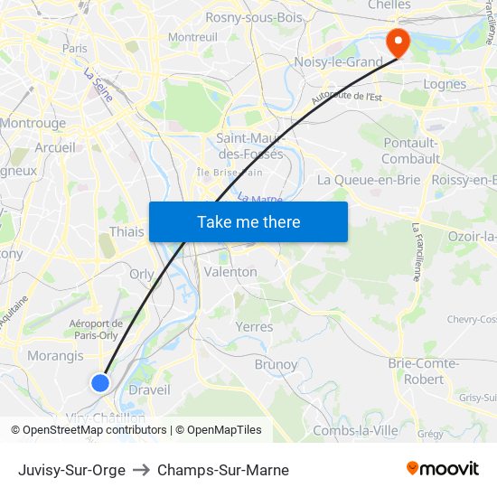 Juvisy-Sur-Orge to Champs-Sur-Marne map