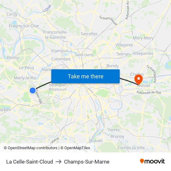 La Celle-Saint-Cloud to Champs-Sur-Marne map
