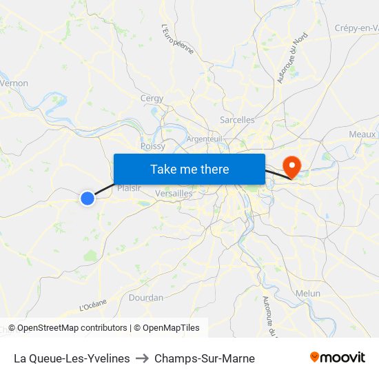 La Queue-Les-Yvelines to Champs-Sur-Marne map