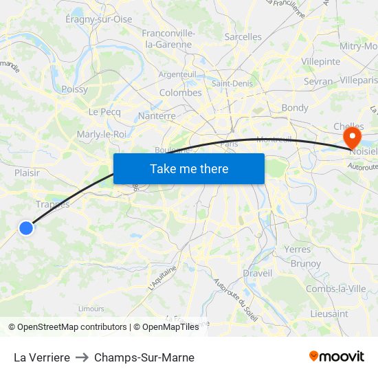 La Verriere to Champs-Sur-Marne map