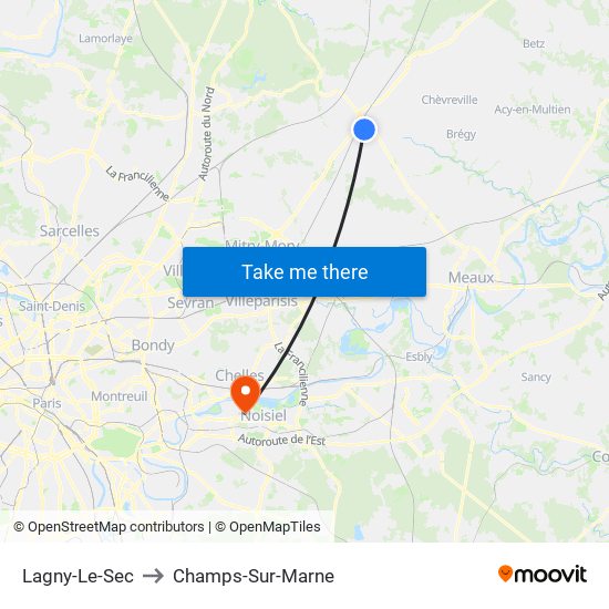 Lagny-Le-Sec to Champs-Sur-Marne map