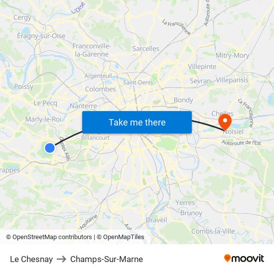 Le Chesnay to Champs-Sur-Marne map
