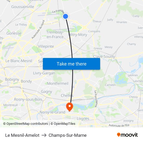 Le Mesnil-Amelot to Champs-Sur-Marne map