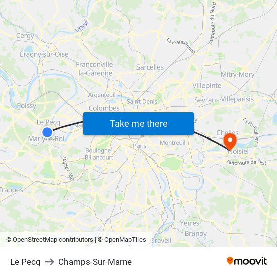 Le Pecq to Champs-Sur-Marne map