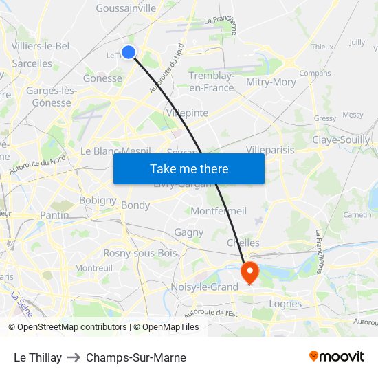 Le Thillay to Champs-Sur-Marne map