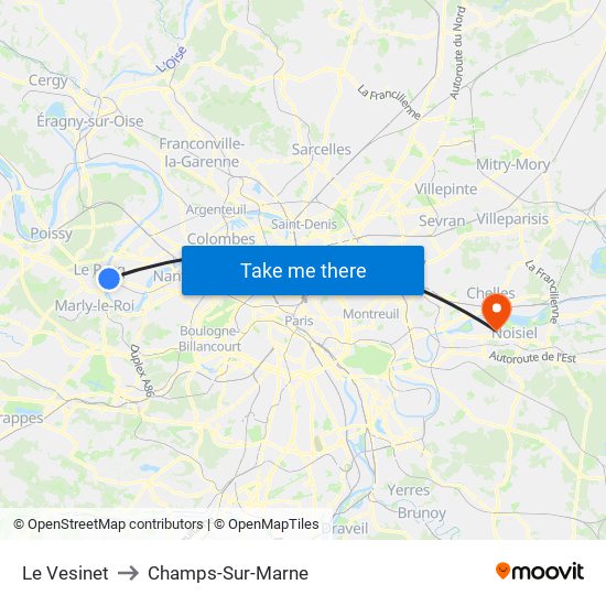 Le Vesinet to Champs-Sur-Marne map